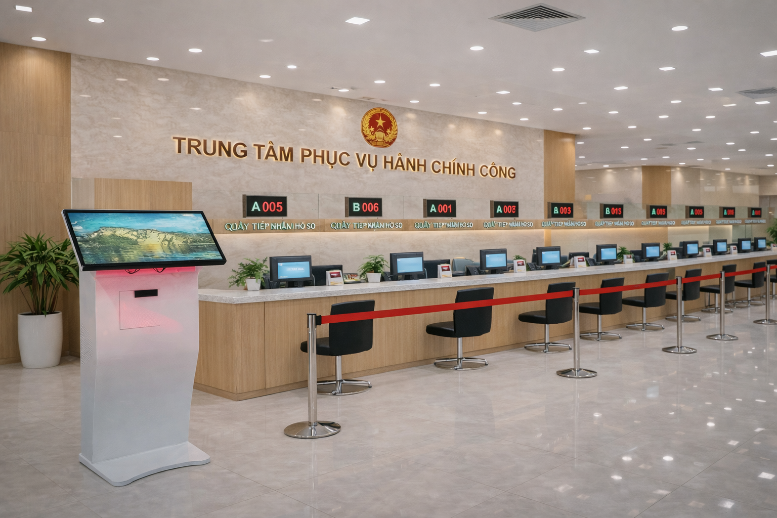 kiosk chân quỳ 24 inch cho quầy giao dịch nhiều